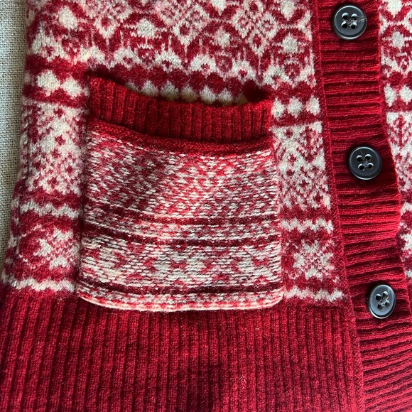Eddie Bauer Red Fair Isle Lamb’s Wool Button Down Womens Size S Sweater Cardigan - Picture 3 of 5